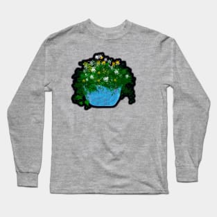 Glittery Blue Vase with Flowers Long Sleeve T-Shirt